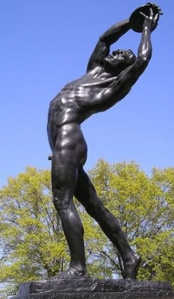 Statue "The Discus Thrower" at entrance to Randall's Island NYC