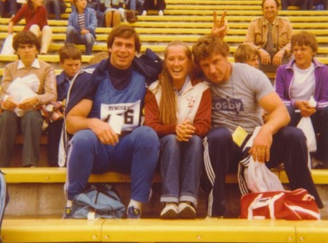L to R: Art Swarts, Cathy Carroll, Al Oerter clowning at Iceland meet