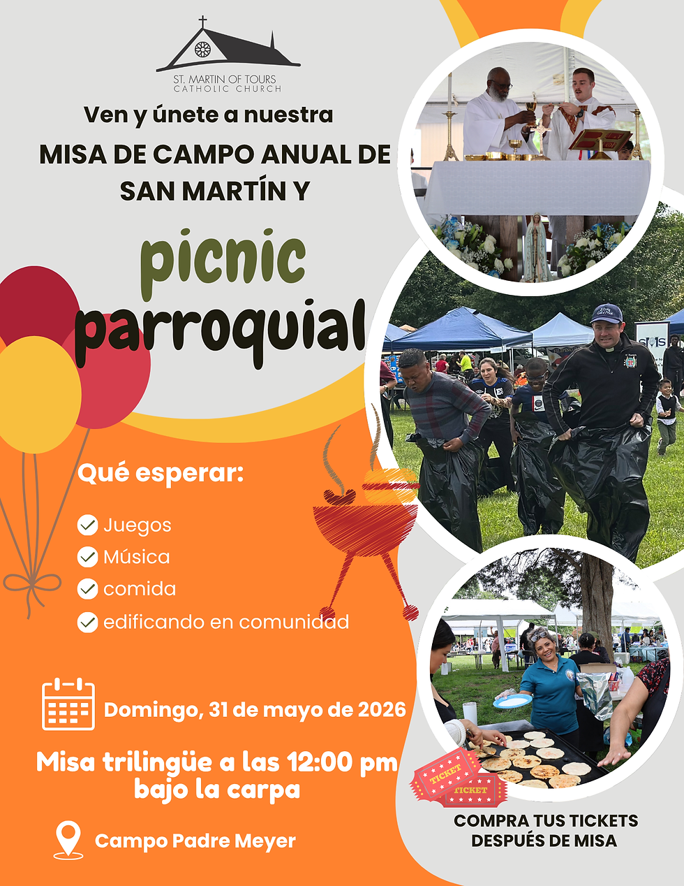 MISA ANUAL DE SAN MARTÍN EN EL CAMPO PADRE MEYER Y PICNIC PARROQUIAL - DOMINGO 31 DE MAYO 2026