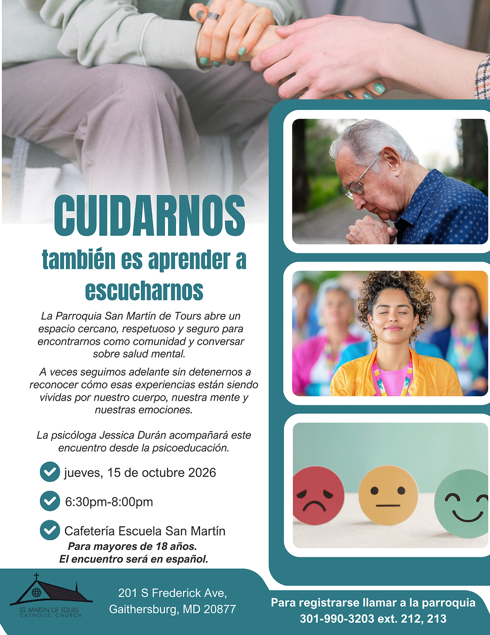 Taller de salud menta para mayores de 18 años en San Martín de Tours - jueves 15 de octubre de 6:30 - 8:00 pm.