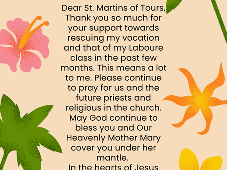 A thank you note from Cristal Quinones! Aspirant with the Dominican Sisters of Our Lady of the Rosary of Fatima.
