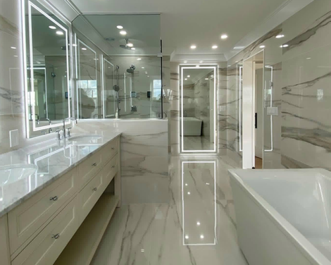 Luxury bathroom in coastal-inspired home