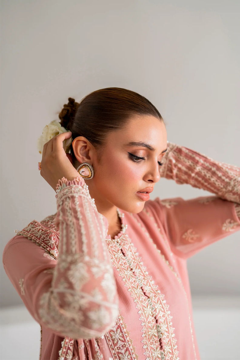 Xenia Formals Pink Rose Chiffon Shirt + Palazzo + Dupatta