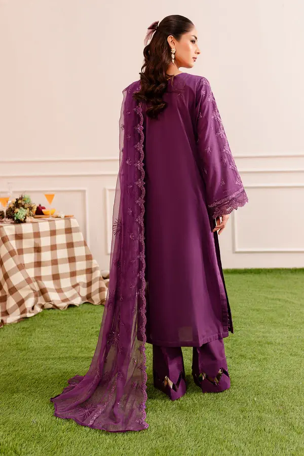 Pakistani Brand Nureh's Purple Embroidered Lawn Casual Suit, Kurta Shalwar, Kurta Salwar