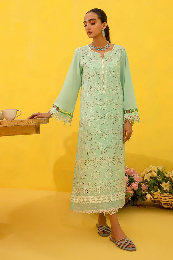 Pakistani Brand Nureh's Pastel Green ChikanKari Embroidered Lawn Suit, Kurta Shalwar, Kurta Salwar
