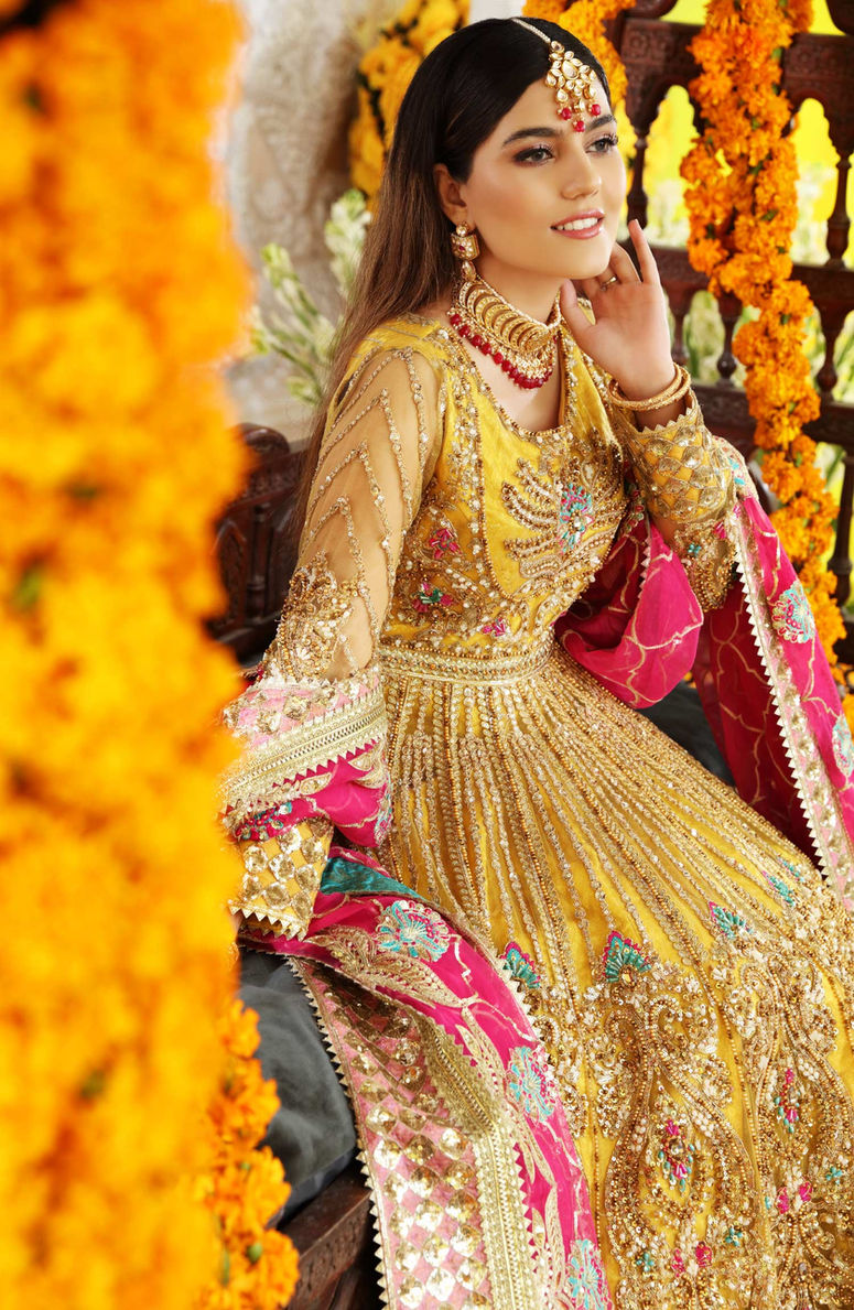 Pakistani Brand Maryum N Maria's Yellow Net Maxi with Dupatta