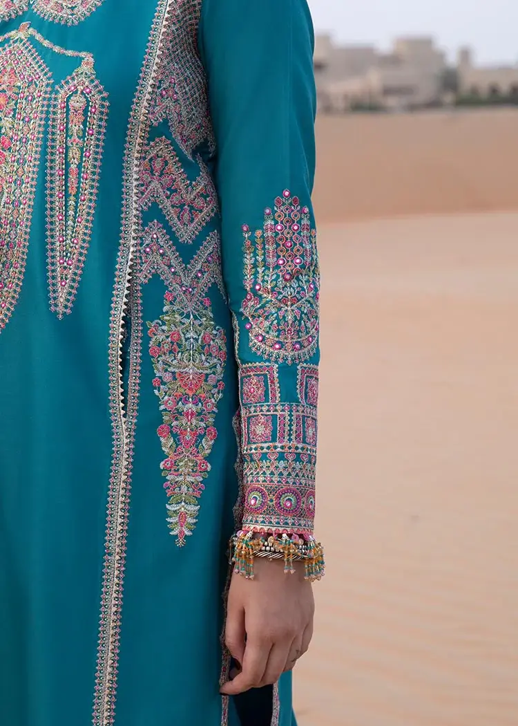 Hussain Rehar's Pakistani Blue Lawn Suit, Kurta Shawlwar or Kurta Salwar