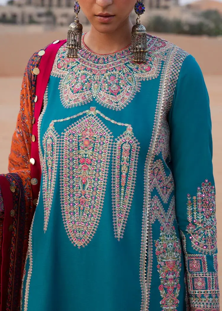 Hussain Rehar's Pakistani Blue Lawn Suit, Kurta Shawlwar or Kurta Salwar