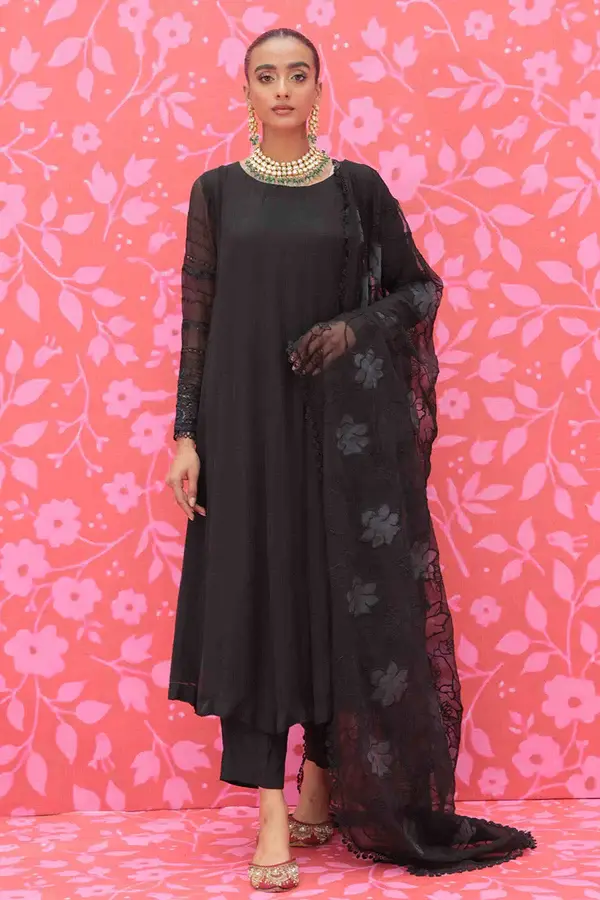 Pakistani Brand Nureh's Black Embroidered Lawn Casual Suit, Kurta Shalwar, Kurta Salwar