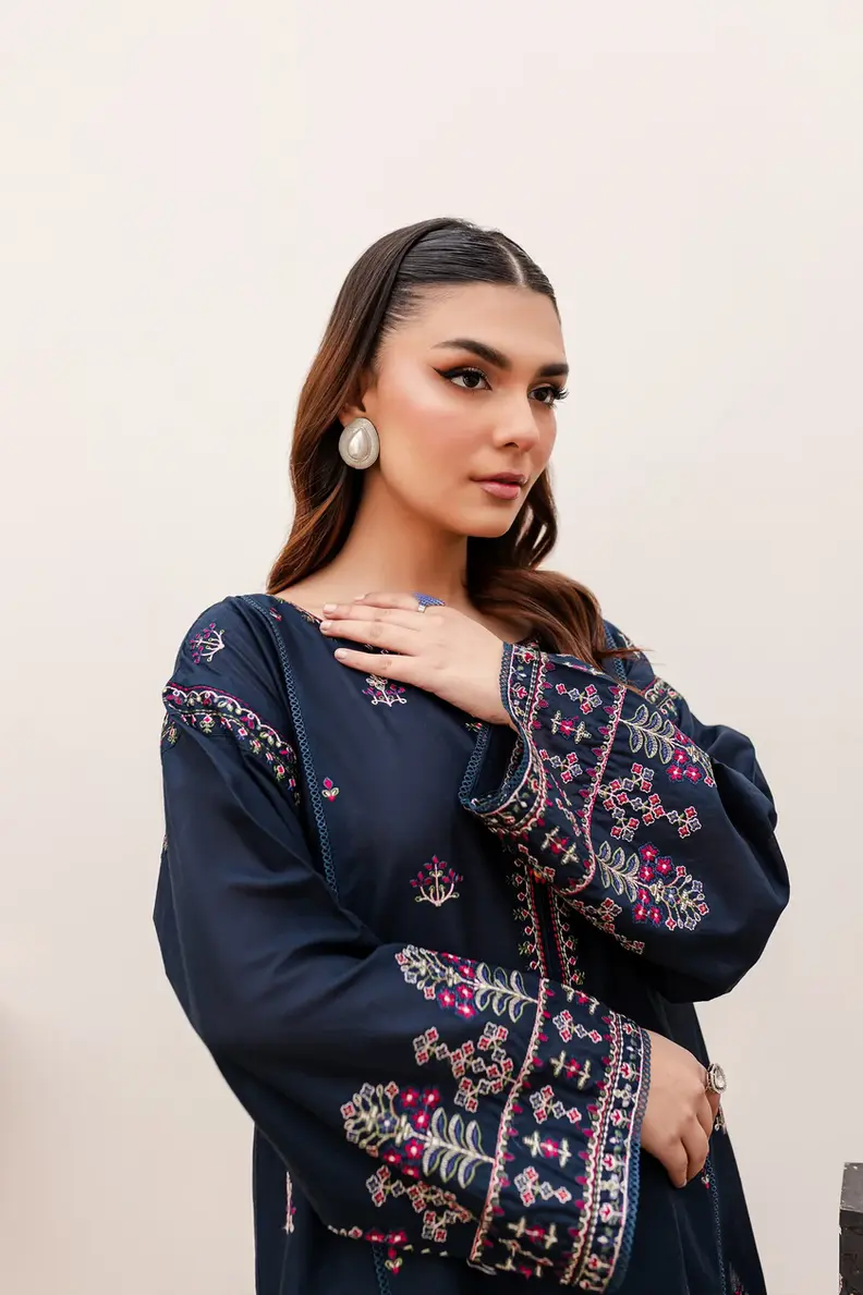 Batik Blue Embroidered Cotton Co-Ord Set