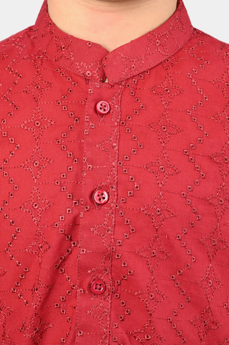 Bachaa Party Maroon Kurta +Cream White WaistCoat