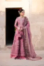 pakistani pink chiffon maxi, lehenga and dupatta by Xenia Formals for nikah, reception, baraat, walima