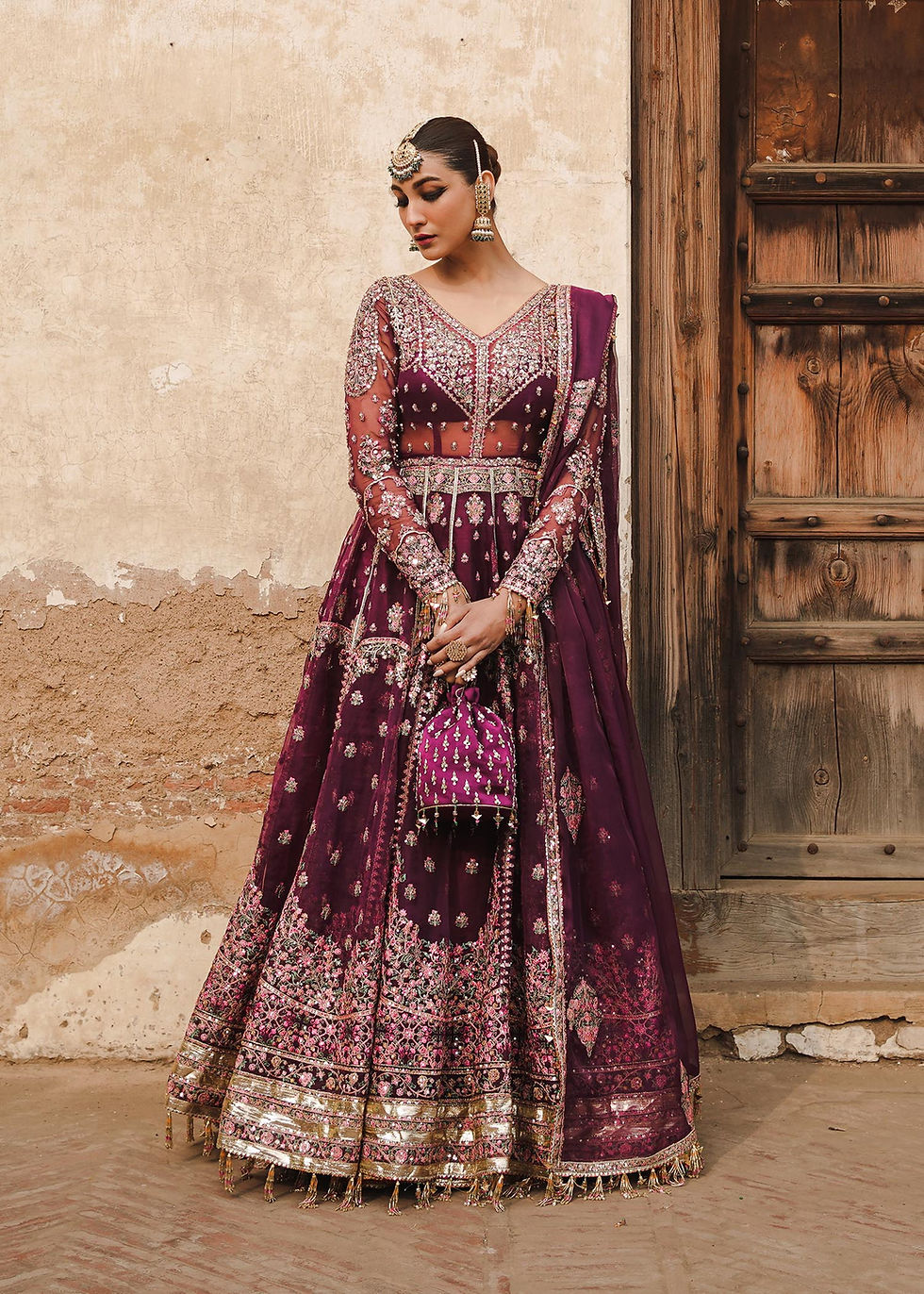 Pakistani Brand Hussain Rehar's Purple Organza Gown with Dupatta
