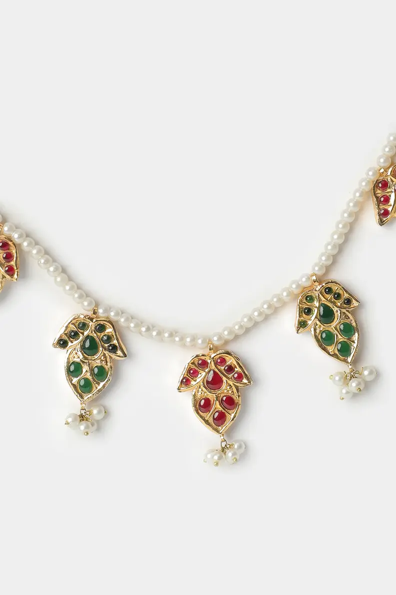 Pakistani Brand Ethnic's Multicolor Kundan Necklace, Pearl & Gold Necklace with Multicolor Stones, Indian Jewelry,