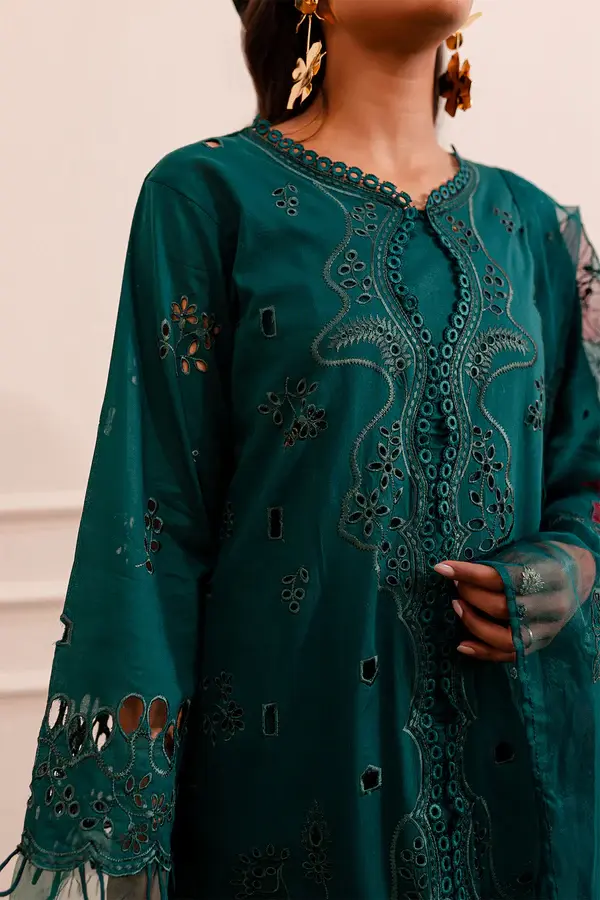 Pakistani Brand Nureh's Dark Green Embroidered Lawn Suit, Kurta Shalwar, Kurta Salwar