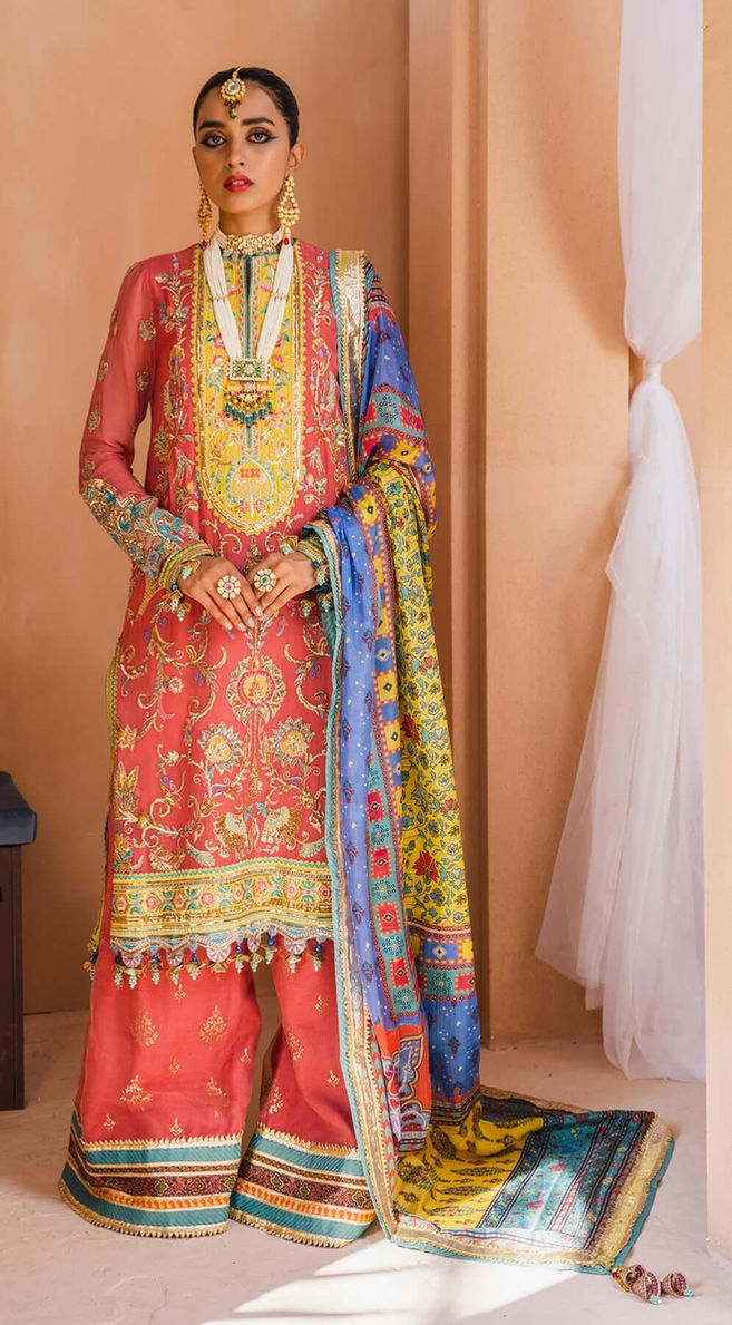 Pakistani Brand Dhanak's Chiffon Gharara Suit with Shirt & Dupatta