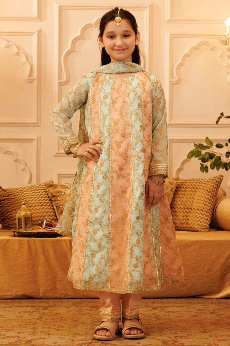 Bachaa Party Peach-Blue Chiffon Outfit