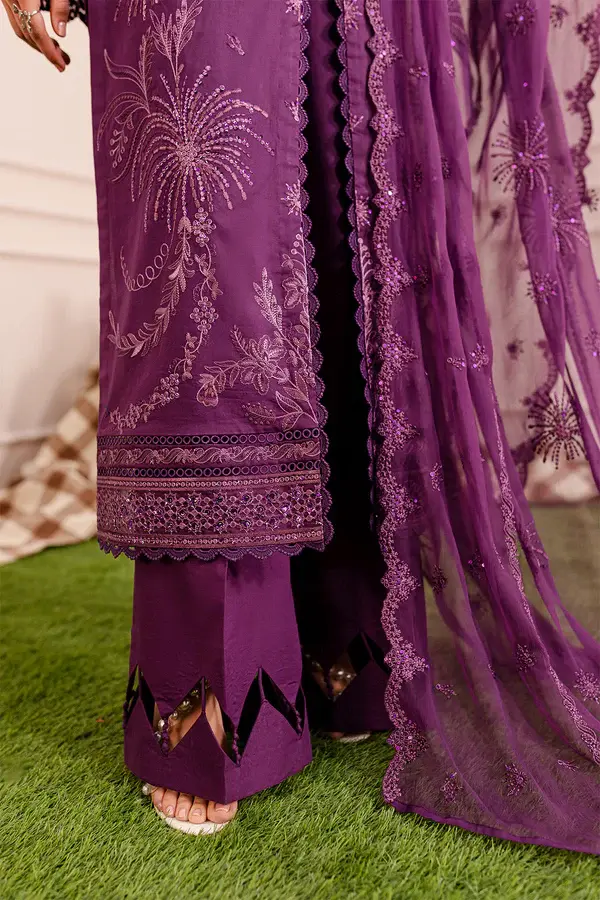 Pakistani Brand Nureh's Purple Embroidered Lawn Casual Suit, Kurta Shalwar, Kurta Salwar