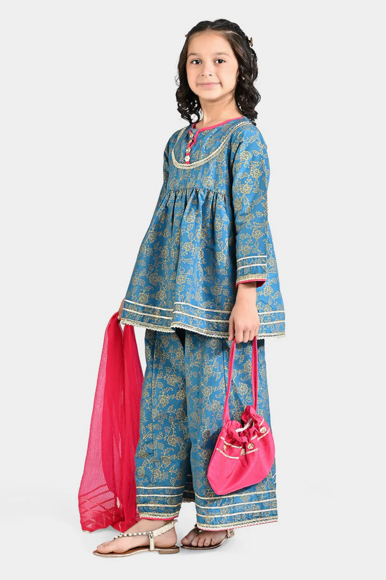 Bachaa Party Blue Silk Outfit