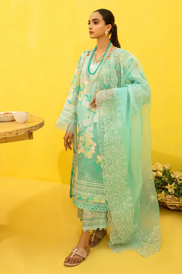 Pakistani Brand Nureh's Pastel Blue Floral Printed Lawn Suit, Kurta Shalwar, Kurta Salwar