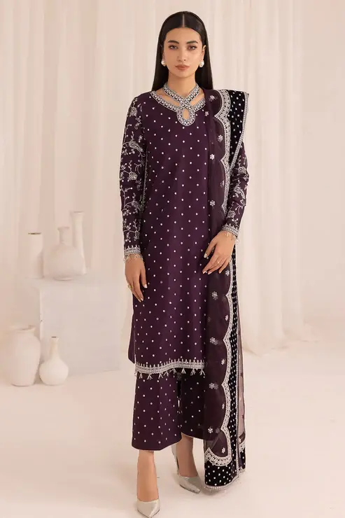 Pakistani Brand Jazmin's Purple Raw Silk Suit for Eid, Nikah, Reception