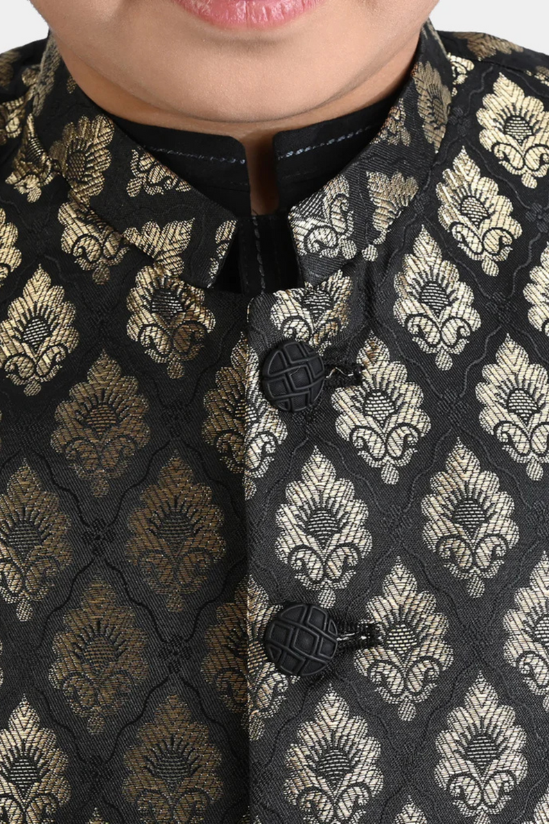 Bachaa Party Black Viscose Kurta +WaistCoat + Trouser