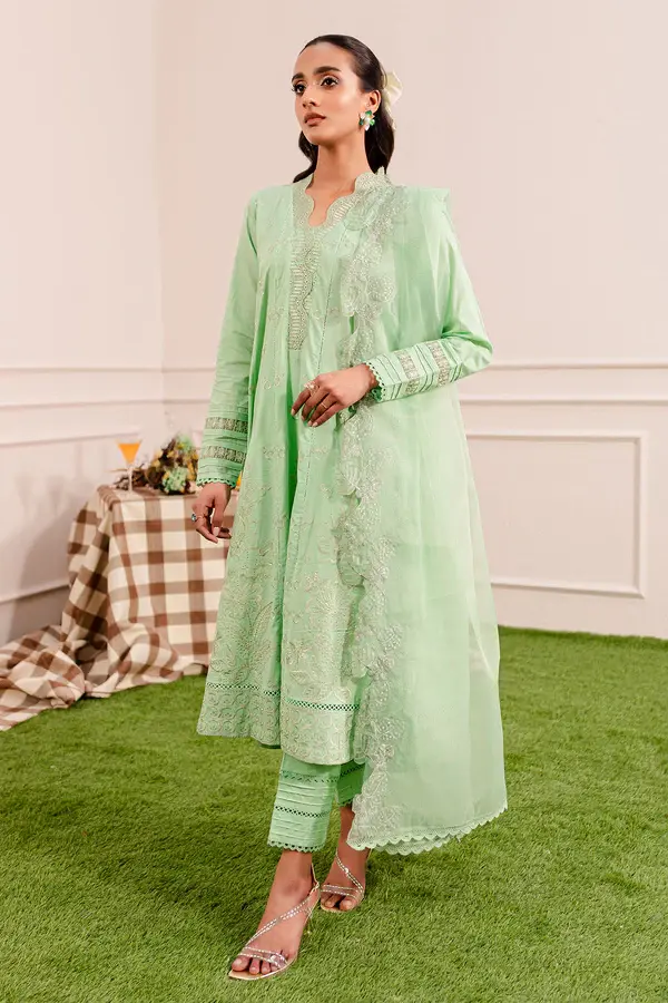 Pakistani Brand Nureh's Pastel Green Embroidered Lawn Outfit, Kurta Shalwar, Kurta Salwar