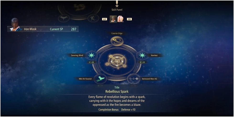 Tales of Arise character ability upgrade screen.