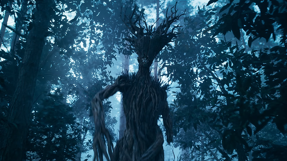 A monster appears from the woods