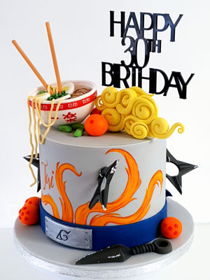 Naruto and Dragon Ball Z blended cake design for a 30th birthday.