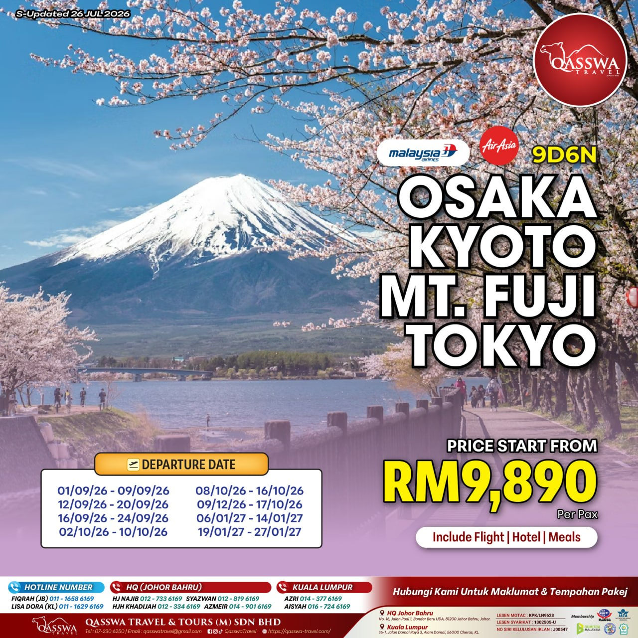 9D6N OSAKA KYOTO MT.FUJI TOKYO