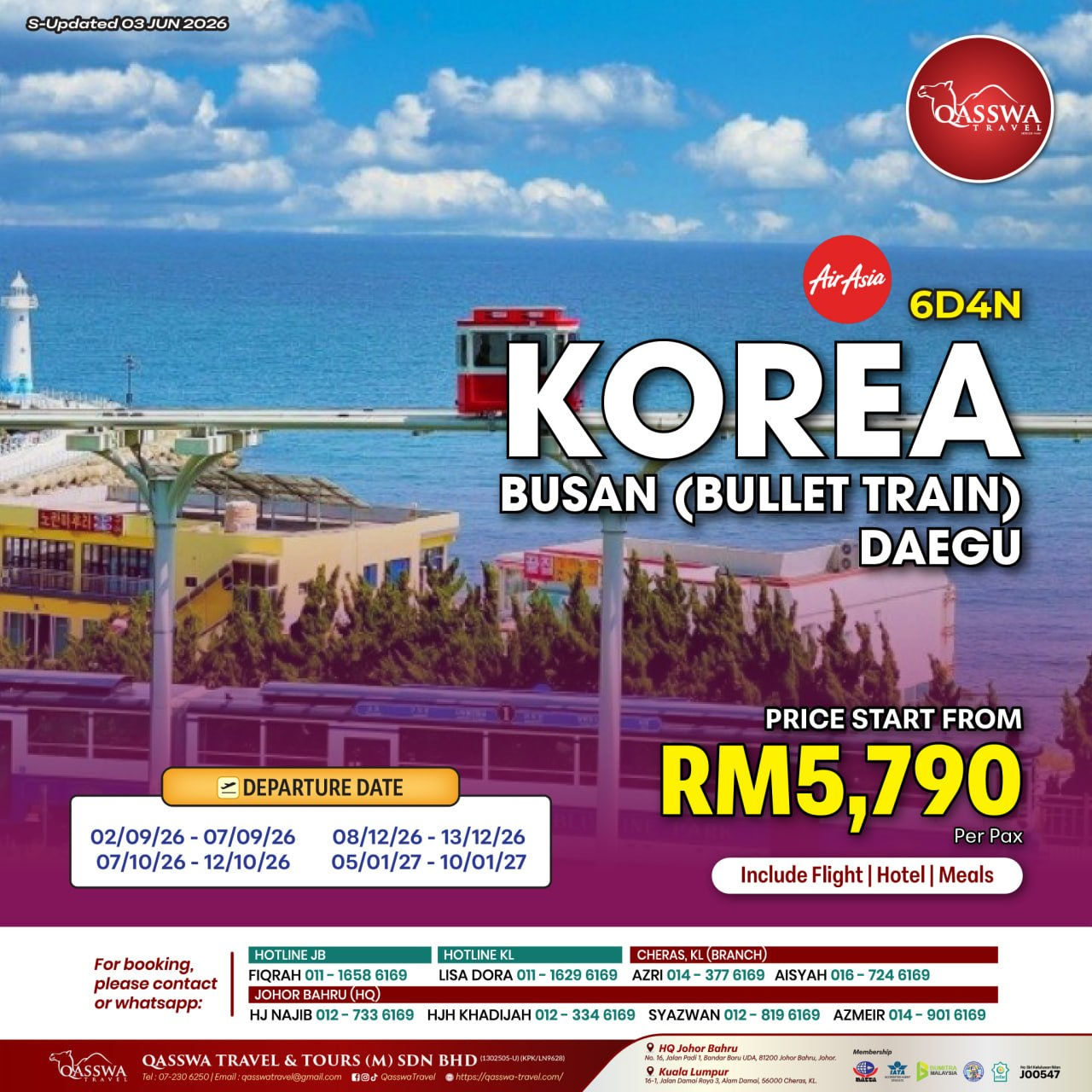 6D4N KOREA BUSAN (BULLET TRAIN) DAEGU