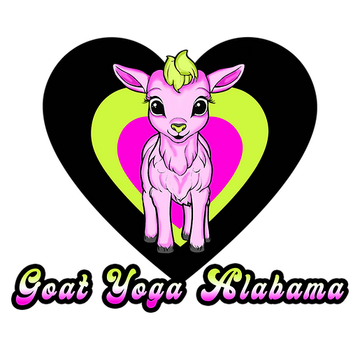 Goat Yoga Alabama logo featuring colorful hearts with a goat.