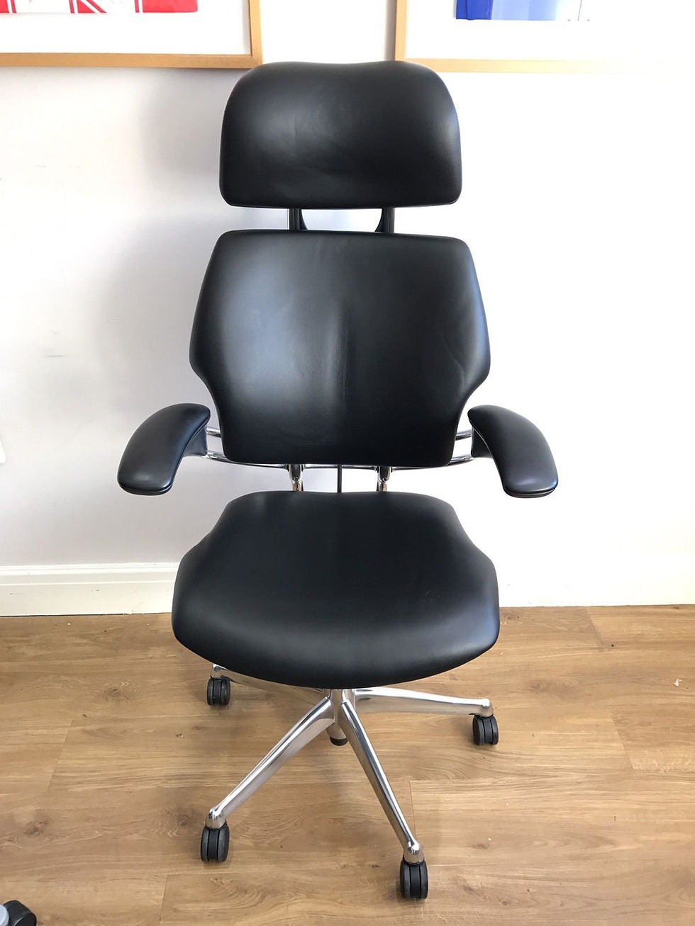 executive Chrome & Black Leather Humanscale Freedom High Back chair