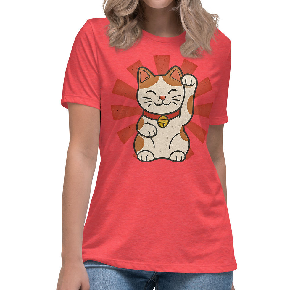 Sekmės Katinas Moteriški Marškinėliai Maneki-neko (招き猫)