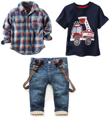 kids clothes 2017 spring cotton children boys sets Child Plaid shirt + car T-shi
