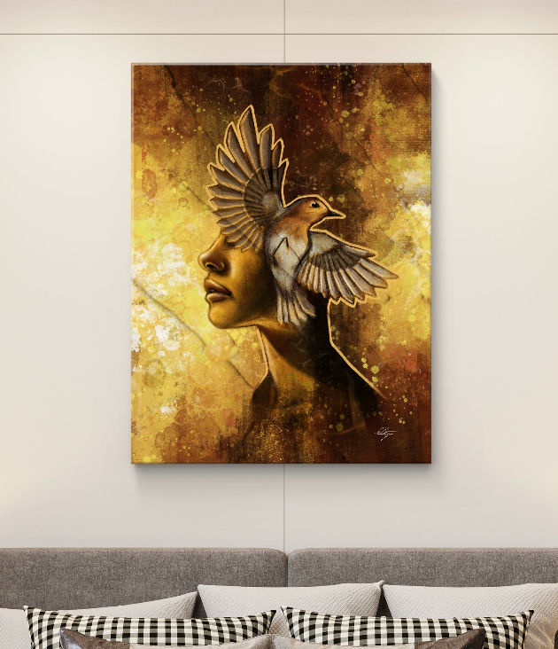 Thumbnail: baby robin - spiritual abstract art - robin symbol - tigers eye - OKP Art