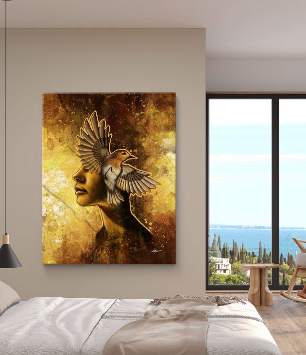 Thumbnail: baby robin - spiritual abstract art - robin symbol - tigers eye - OKP Art