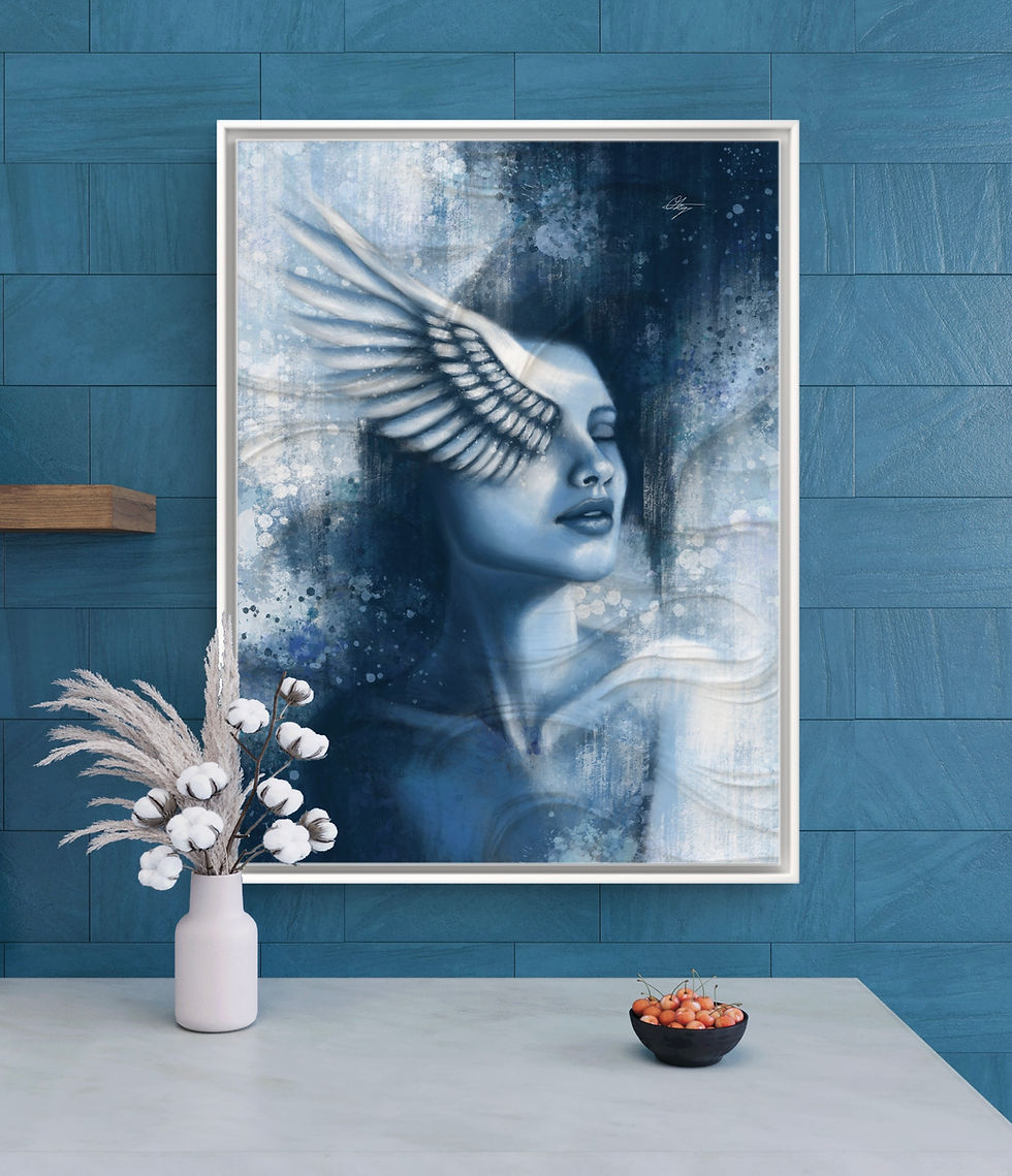 Thumbnail: divine harmony spiritual wall art by OKP Art Ola celestite crystal doves wing peaceful harmony for the house