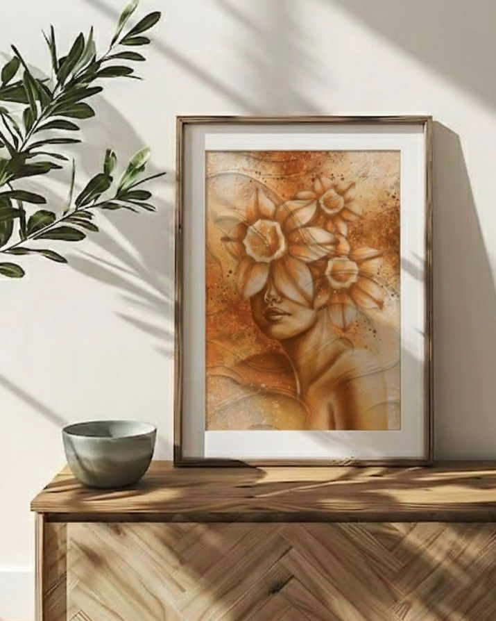 Thumbnail: new begginings spiritual wall art citrine and daffodill symbolism paper print OKP Art