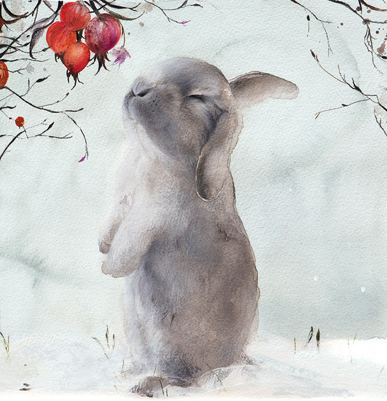 Grey rabbit print by Emma Wren