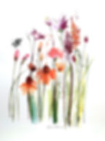 Watercolour flowers  and bee Giclee print.