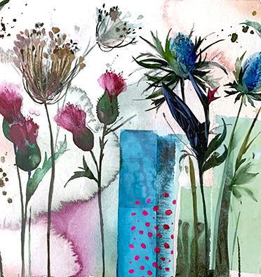 Thistles watercolour painting by Emma Wren