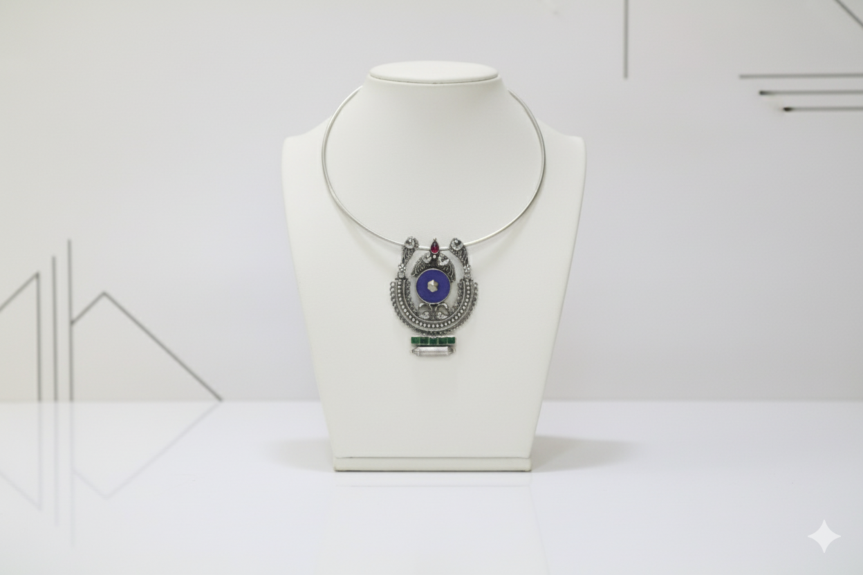 Antiqued Silver and Lapis Choker