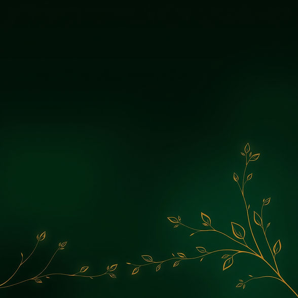 Elegant dark green background with subtle gold accents, featuring fine line-art botanical 