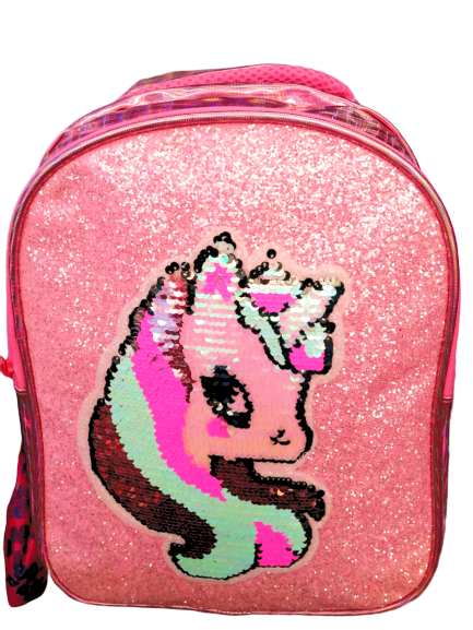 Miniatura: Mochila Diseño UNICORNIO lentejuelas brillantes Tamaño A4 con doble división