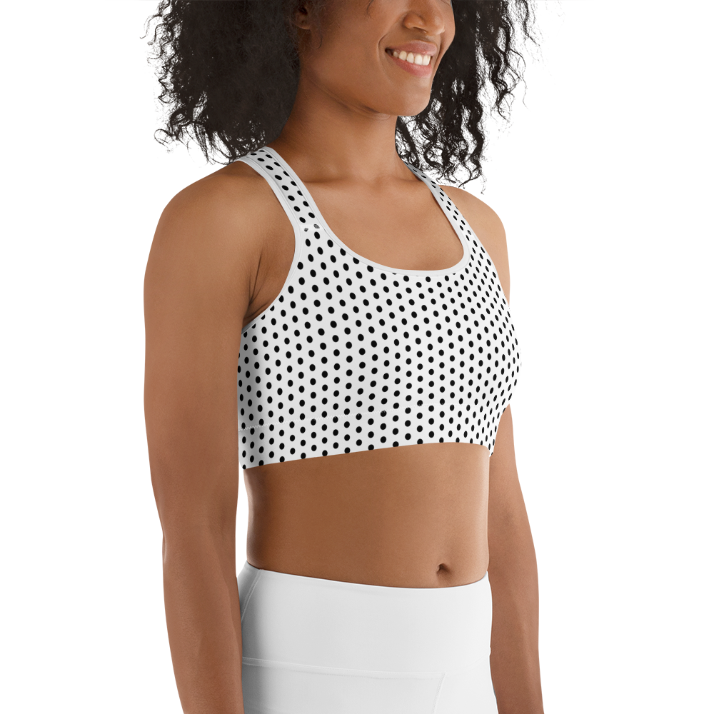 Polkadots White & Black Sports Bra