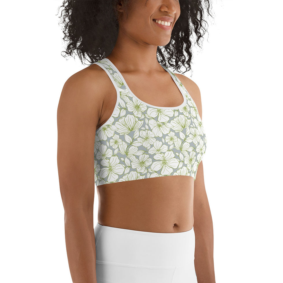 Hibiscus Dreams Green & Grey Sports Bra
