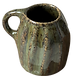 Wheel-thrown ceramic budvase with green glaze, ridged body, and handle
