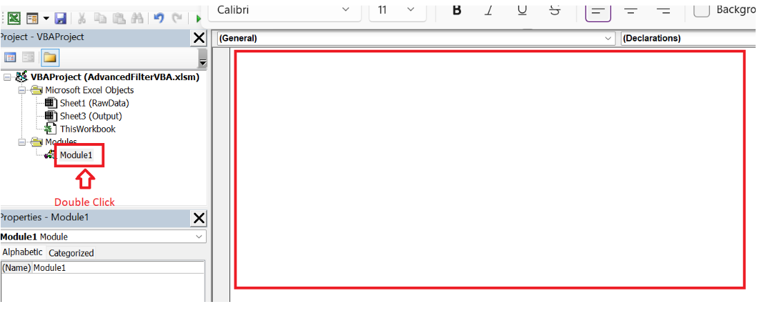 Editing module in VBA editor